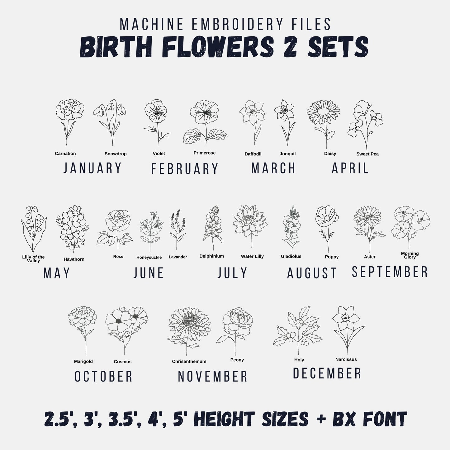 Floral Embroidery Designs for Mother’s Day – BX Script Font & Wildflower Extras for Machine Embroidery-Kraftygraphy