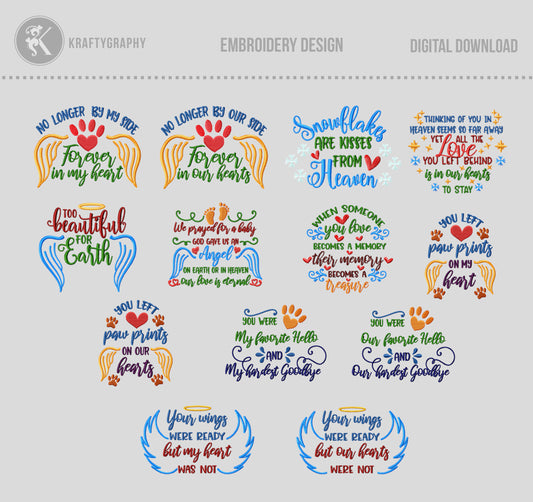 In Loving Memory Embroidery Designs Bundle – Christmas Memorial Machine Embroidery Patterns – For Ornaments, Pillows, Towels, Shirts & More-Kraftygraphy
