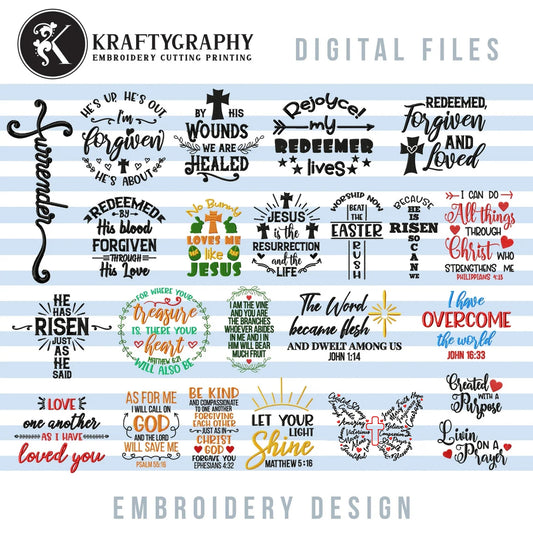 Religious Machine Embroidery Designs Bundle – Bible Verses, Cross Word Art & Christian Easter Sayings-Kraftygraphy