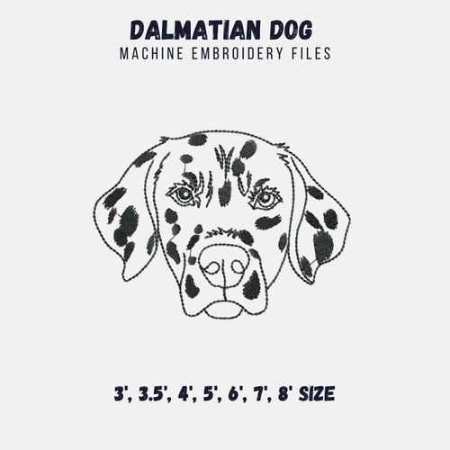 Dalmatian face machine embroidery design, multiple files and file types, sketch outline style-Kraftygraphy