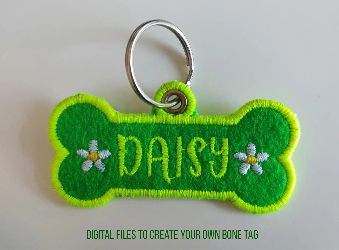 Bone Name ID Tag Machine Embroidery Design – In-the-Hoop Pet Tag, Multiple Sizes & File Formats-Kraftygraphy