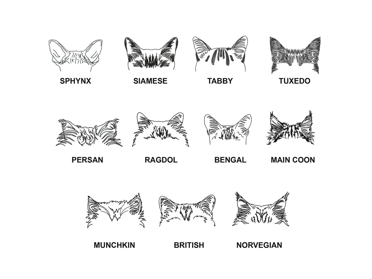 Cat Ear Outline Embroidery Designs – 10 Machine Embroidery Files for Sweatshirts & Custom Projects-Kraftygraphy