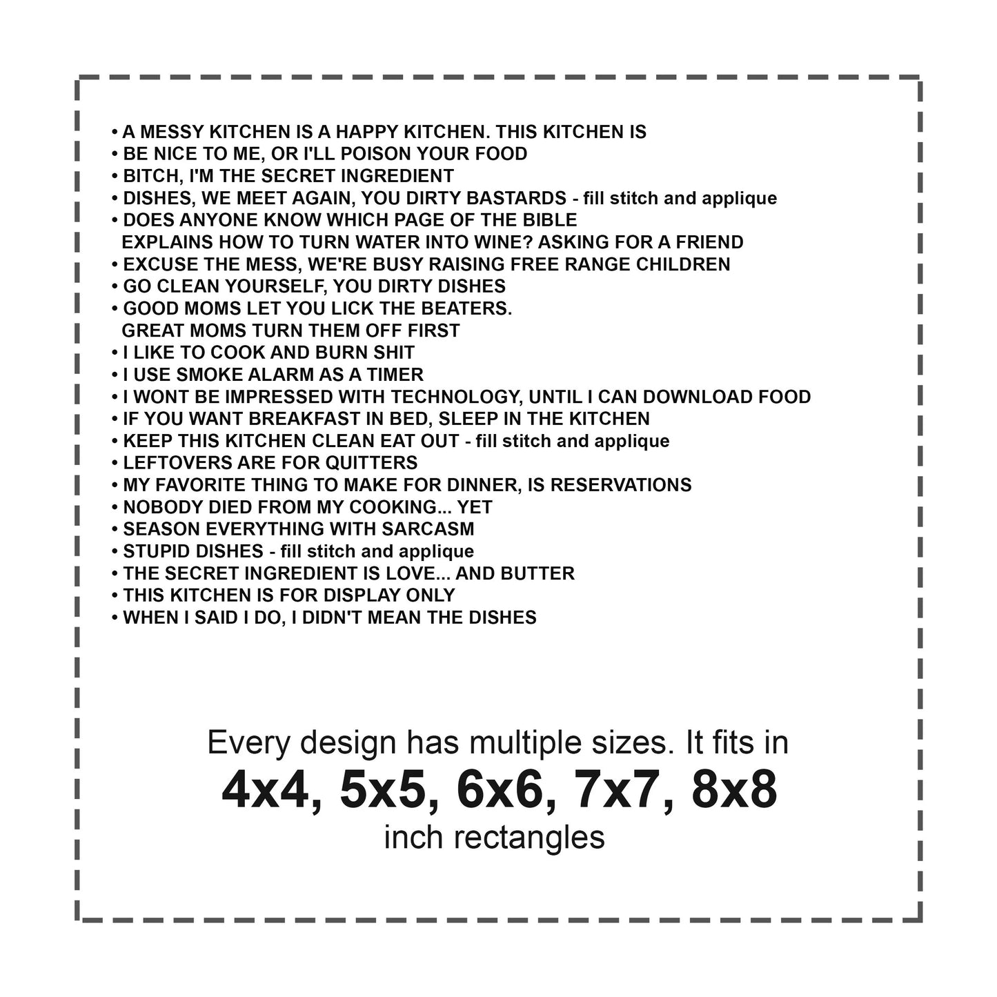 Funny Kitchen Sayings Embroidery Designs Bundle – Multiple Sizes for Towels, Aprons & More-Kraftygraphy