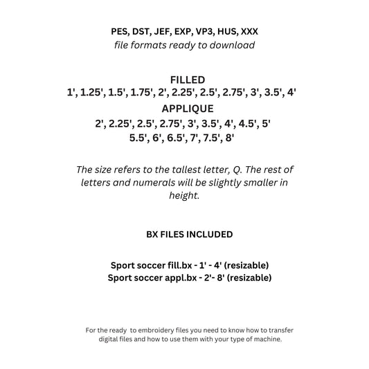 Soccer Ball Sport Font Machine Embroidery – Applique & Fill Stitch Alphabet, BX Font for Embrilliance, Multiple Sizes & Formats-Kraftygraphy