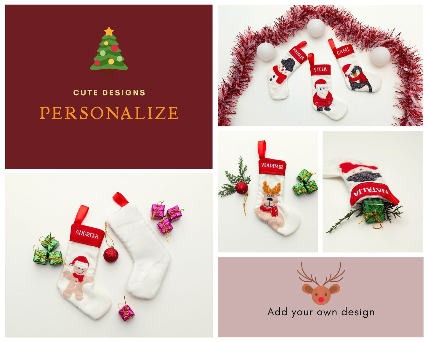 In the Hoop Christmas Stocking Embroidery Designs, ITH Christmas Socks Patterns, Applique Embroidery Files-Kraftygraphy