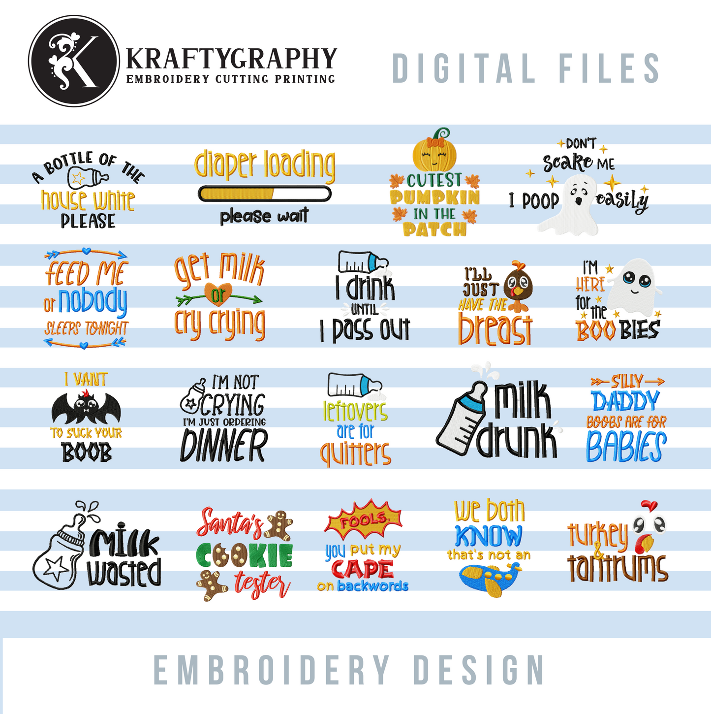 Funny Baby Bibs Machine Embroidery Designs Bundle, Hilarious Baby Embroidery Patterns, Christmas Pes, Fall Jef,-Kraftygraphy