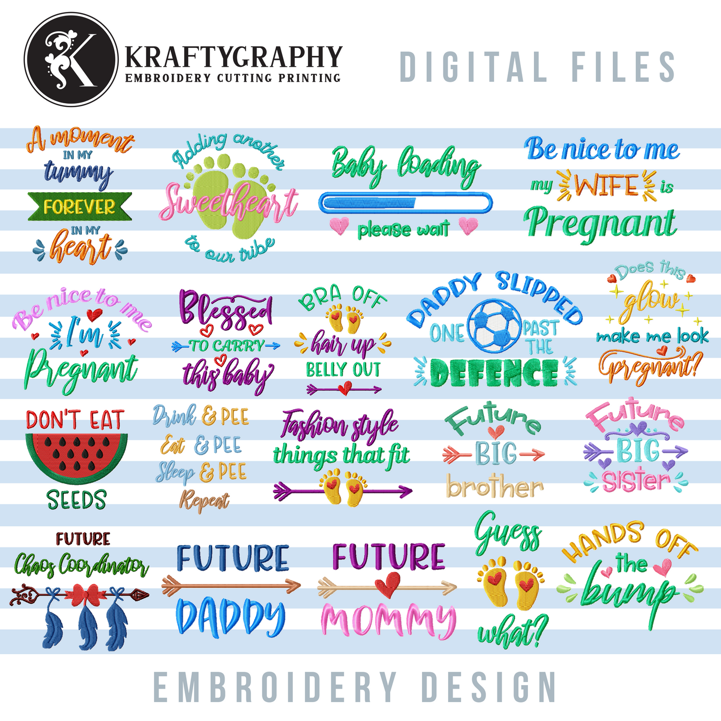 Funny Pregnancy Machine Embroidery Designs Bundle for Maternity Shirts, Hats, Caps and Other Clothing for Pregant Women-Kraftygraphy