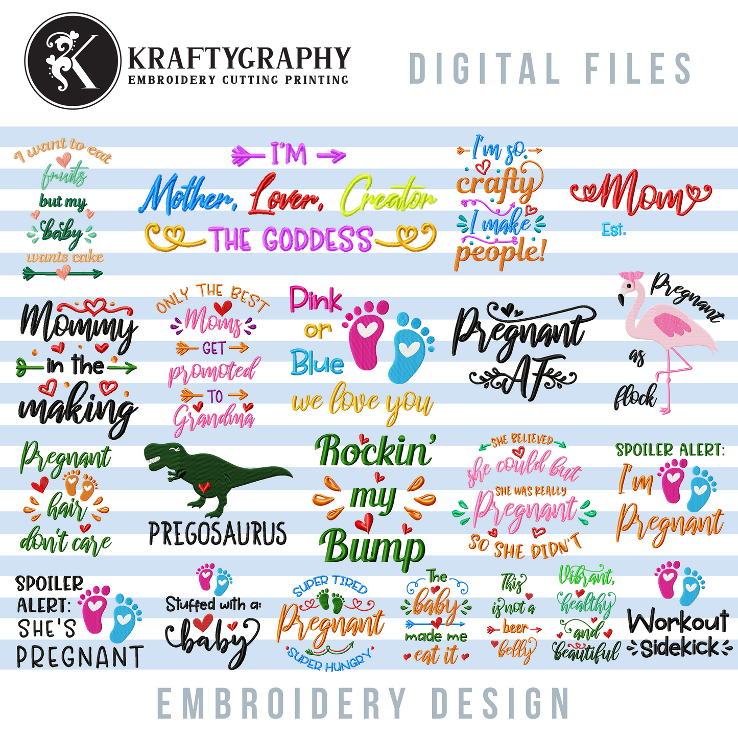 Funny Pregnant Women Machine Embroidery Designs for Shirts, Hats, Caps, Pregnancy Pes Files, Maternity Embroidery Patterns, Embroidery Sayings-Kraftygraphy
