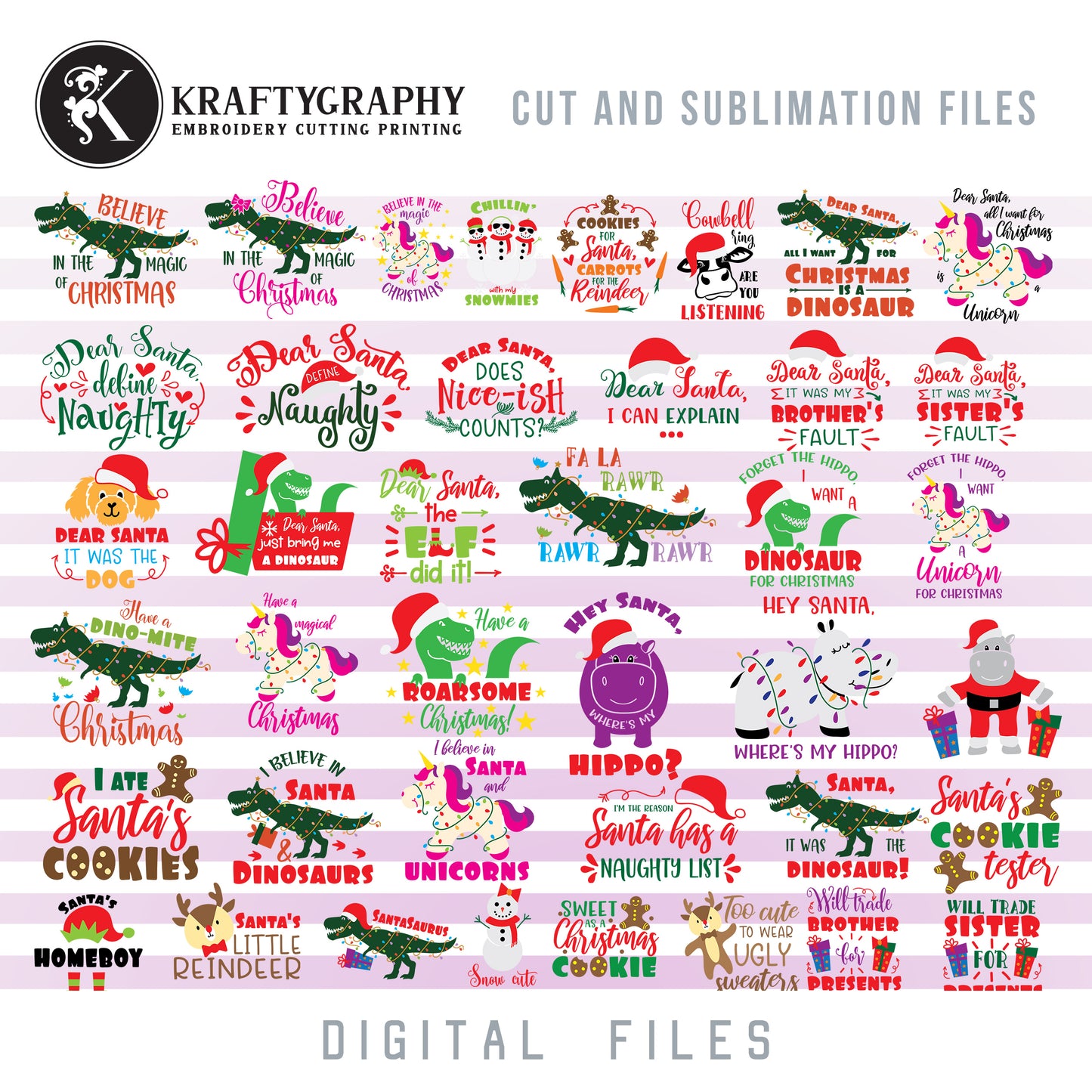 Christmas SVG Bundle, Quotes Clipart, Dinosaur PNG for Sublimation, Unicorn Shirt SVG Designs, Family SVG Cut Files, Christmas Hippo SVG Cutting Files, Naughty SVG, Deer SVG, Baby SVG, Kids SVG-Kraftygraphy