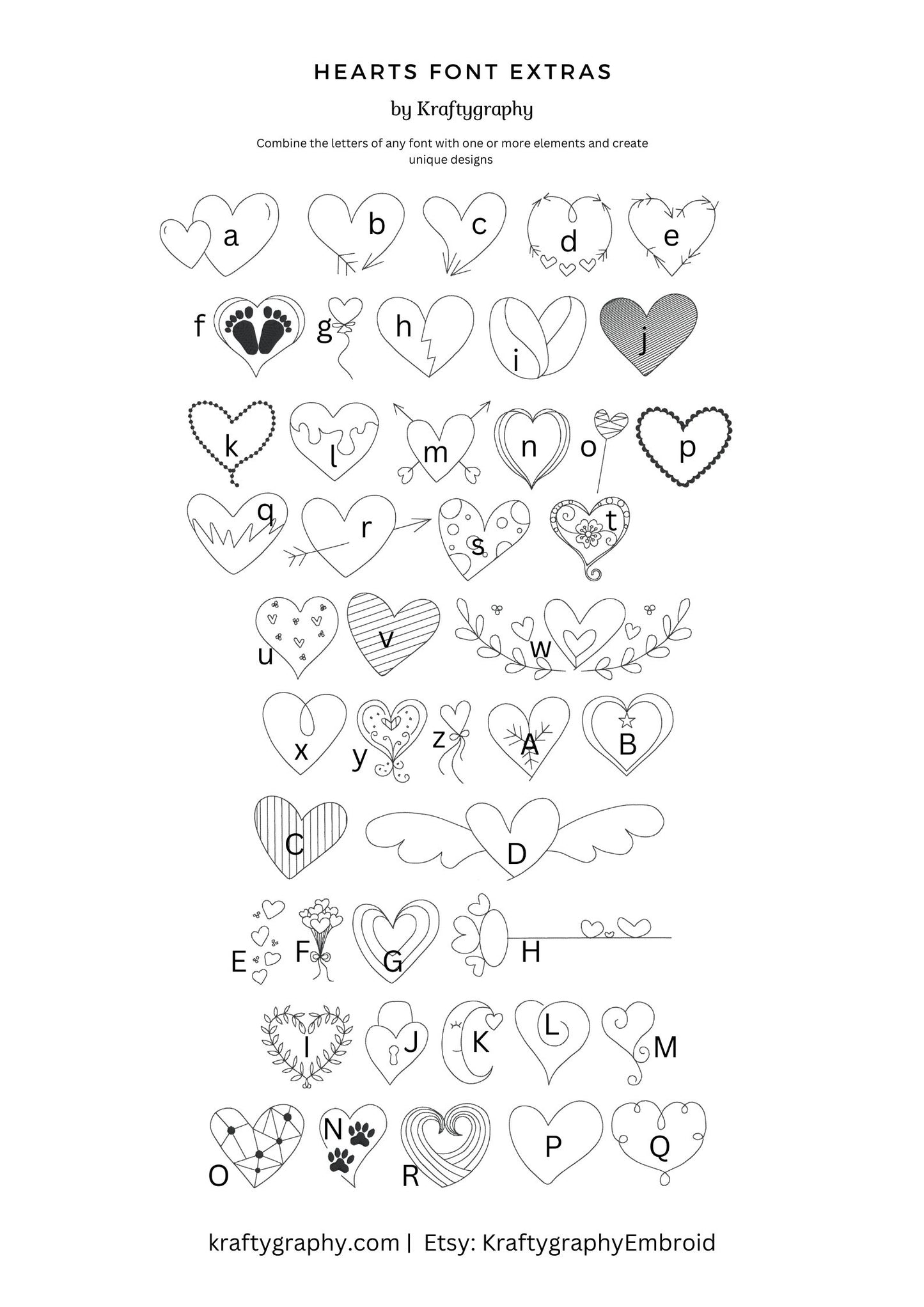 44 Heart Doodles Machine Embroidery Designs, Valentine Embroidery Patterns, Bx Embroidery Font, Love Embroidery Files-Kraftygraphy