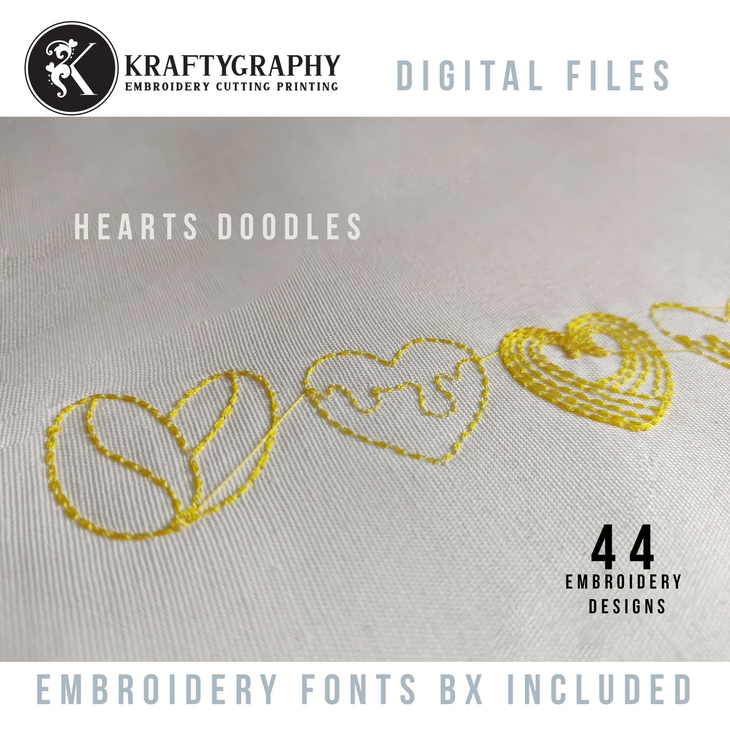 44 Heart Doodles Machine Embroidery Designs, Valentine Embroidery Patterns, Bx Embroidery Font, Love Embroidery Files-Kraftygraphy