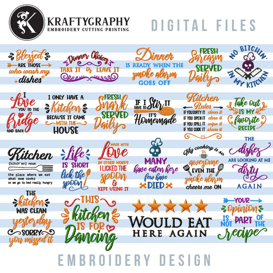Funny Kitchen Towel Embroidery Designs Bundle – Machine Embroidery Sayings for Dish Towels, Aprons & Cooking Projects-Kraftygraphy