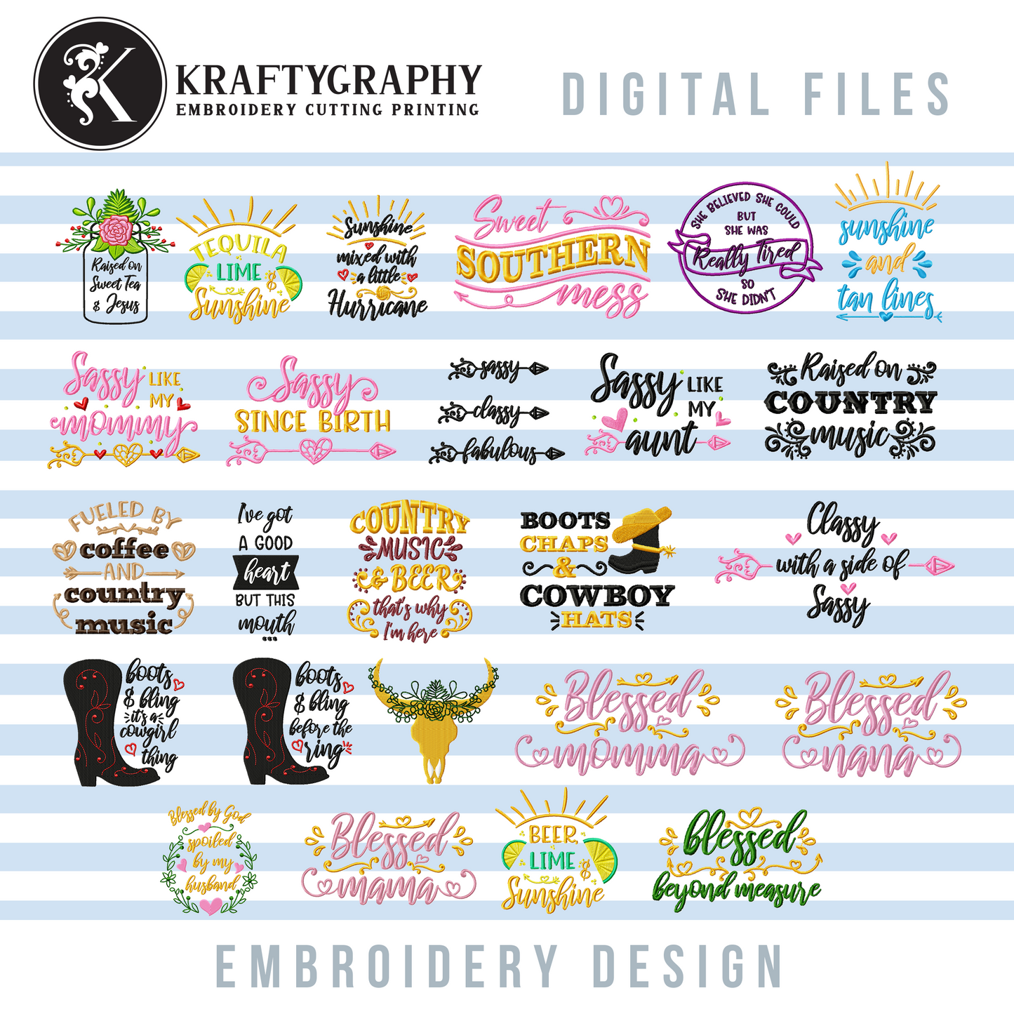 Southern Machine Embroidery Designs Bundle, Funny Embroidery Sayings, Cowgirl Embroidery Patterns, Sassy Pes Files,-Kraftygraphy