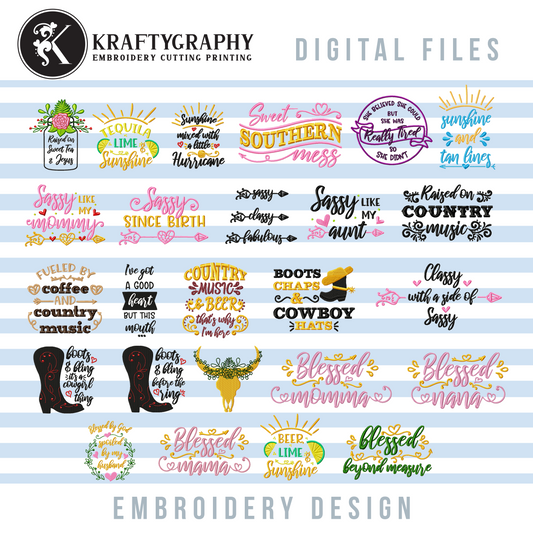 Southern Machine Embroidery Designs Bundle, Funny Embroidery Sayings, Cowgirl Embroidery Patterns, Sassy Pes Files,-Kraftygraphy