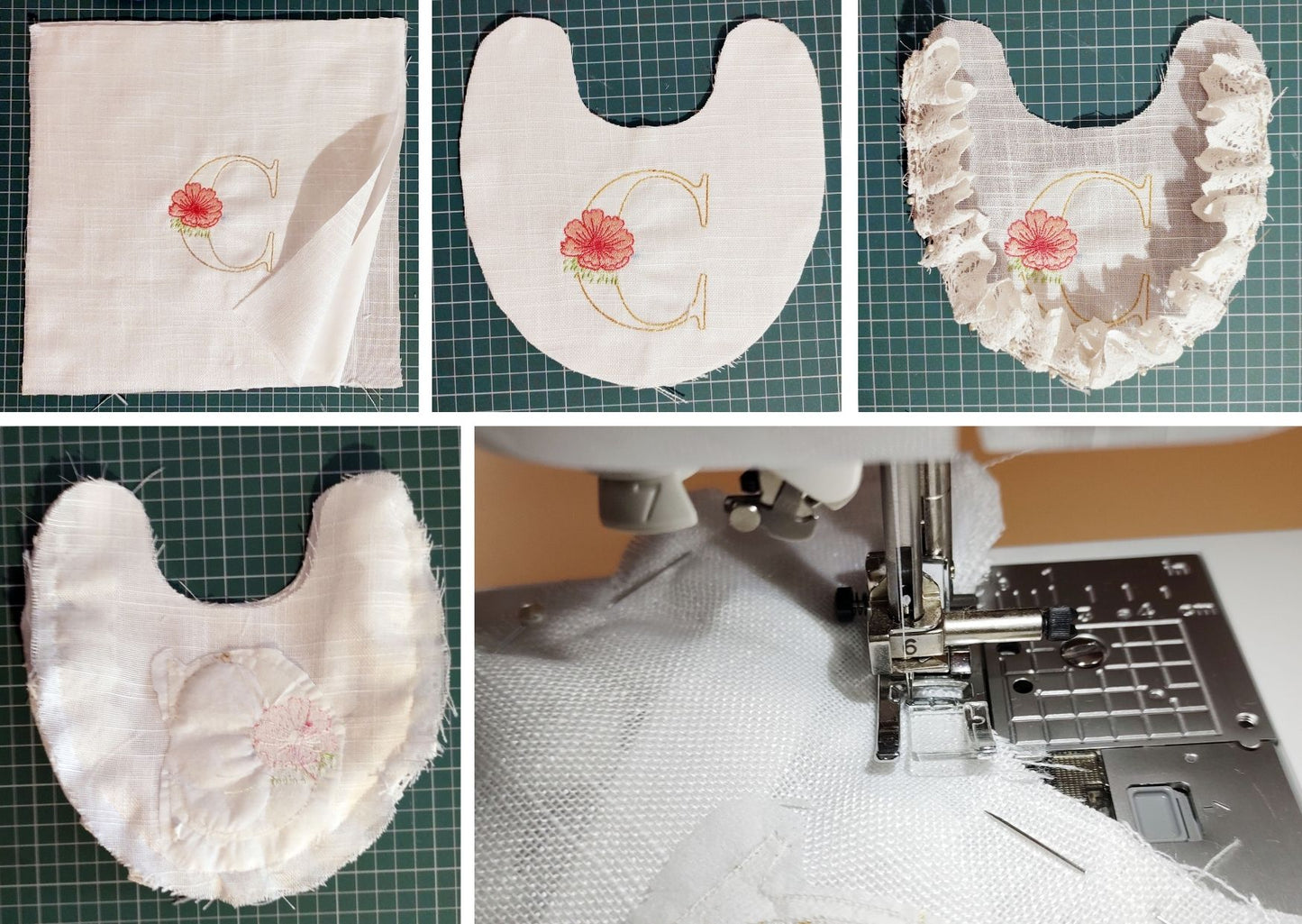 Beautiful Lace Baby Bib Sewing Patterns | Boho Baby Bib Machine Embroidery Alphabet | DIY Vintage Baby Shower Gifts Ideas-Kraftygraphy