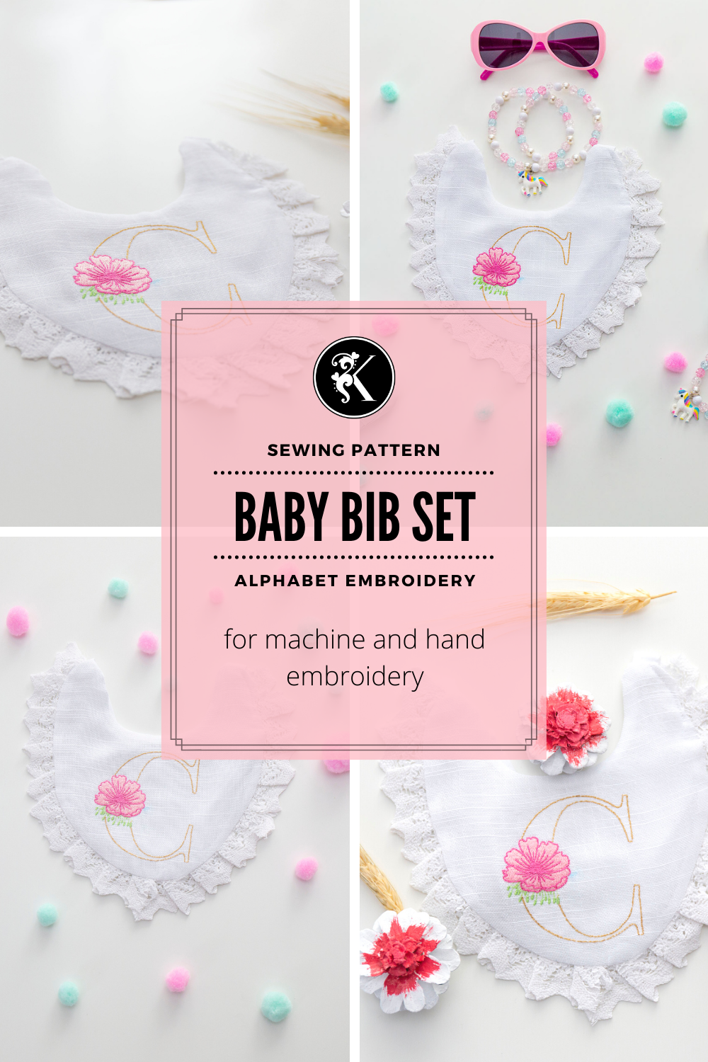 Beautiful Lace Baby Bib Sewing Patterns | Boho Baby Bib Machine Embroidery Alphabet | DIY Vintage Baby Shower Gifts Ideas-Kraftygraphy