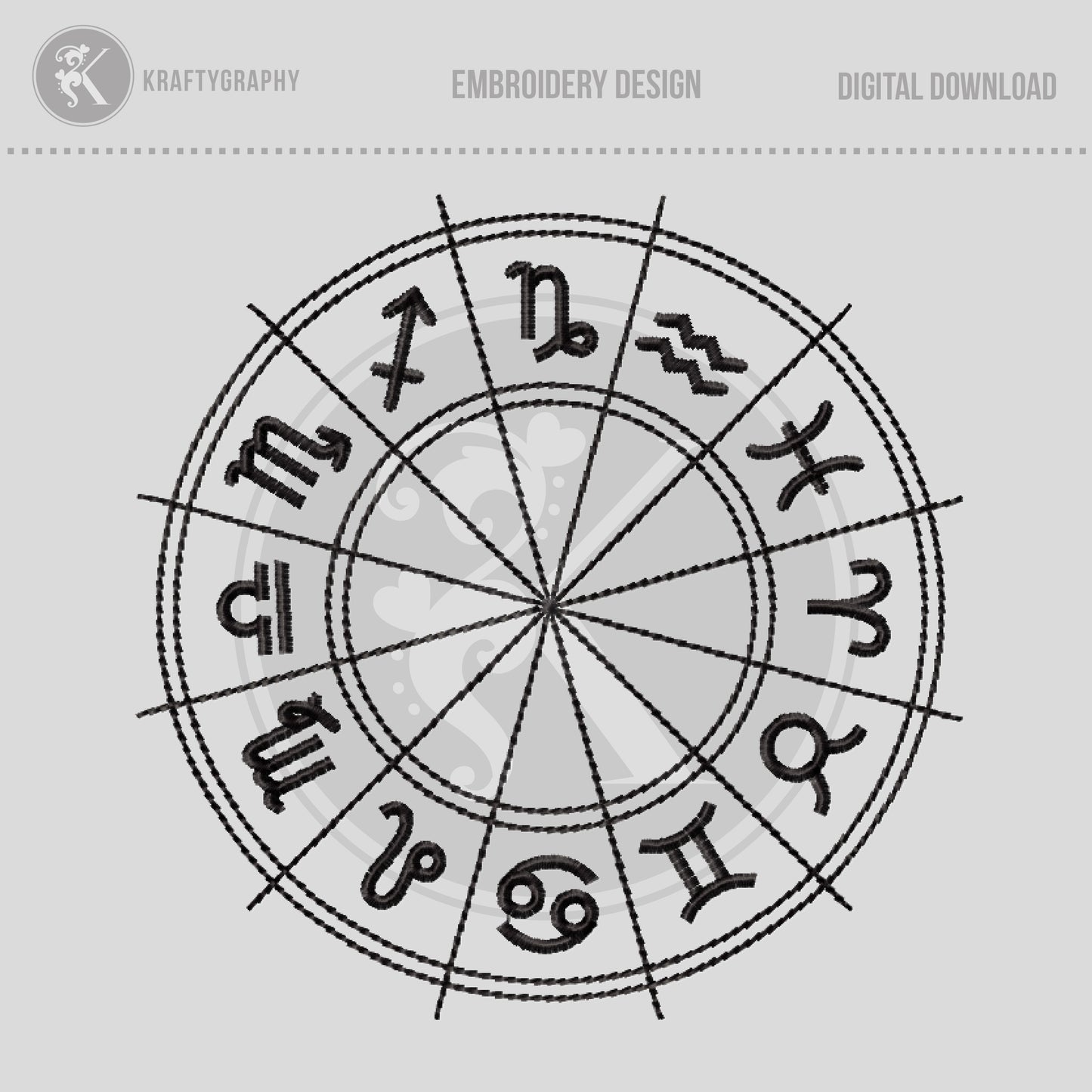 Celestial Embroidery Designs, Horoscope Symbols Embroidery Patterns, 12 Zodiac Signs-Kraftygraphy