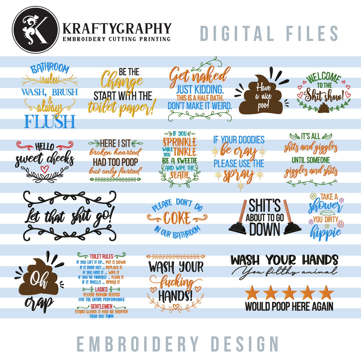 Rude & Funny Bath Towel Embroidery Designs Bundle – Inappropriate, Sarcastic Machine Embroidery Files-Kraftygraphy