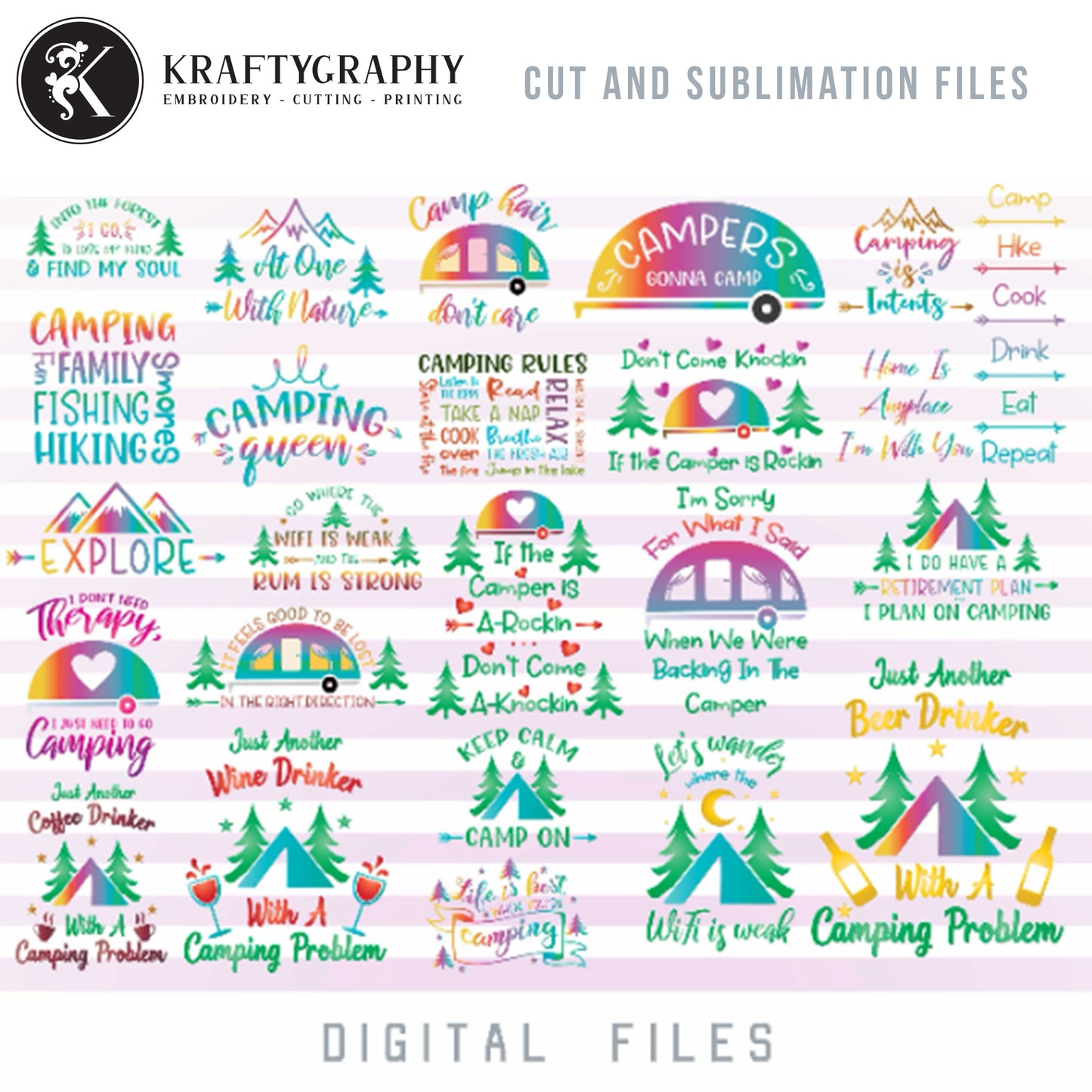 Camping SVG Bundle, Campsite Clipart, Campfire PNG, Camping Shirt SVG, Camping Quotes Dxf, Mountain SVG, Summer Vacation Clip Art, Adventure PNG, Outdoor SVG, Hiking SVG-Kraftygraphy