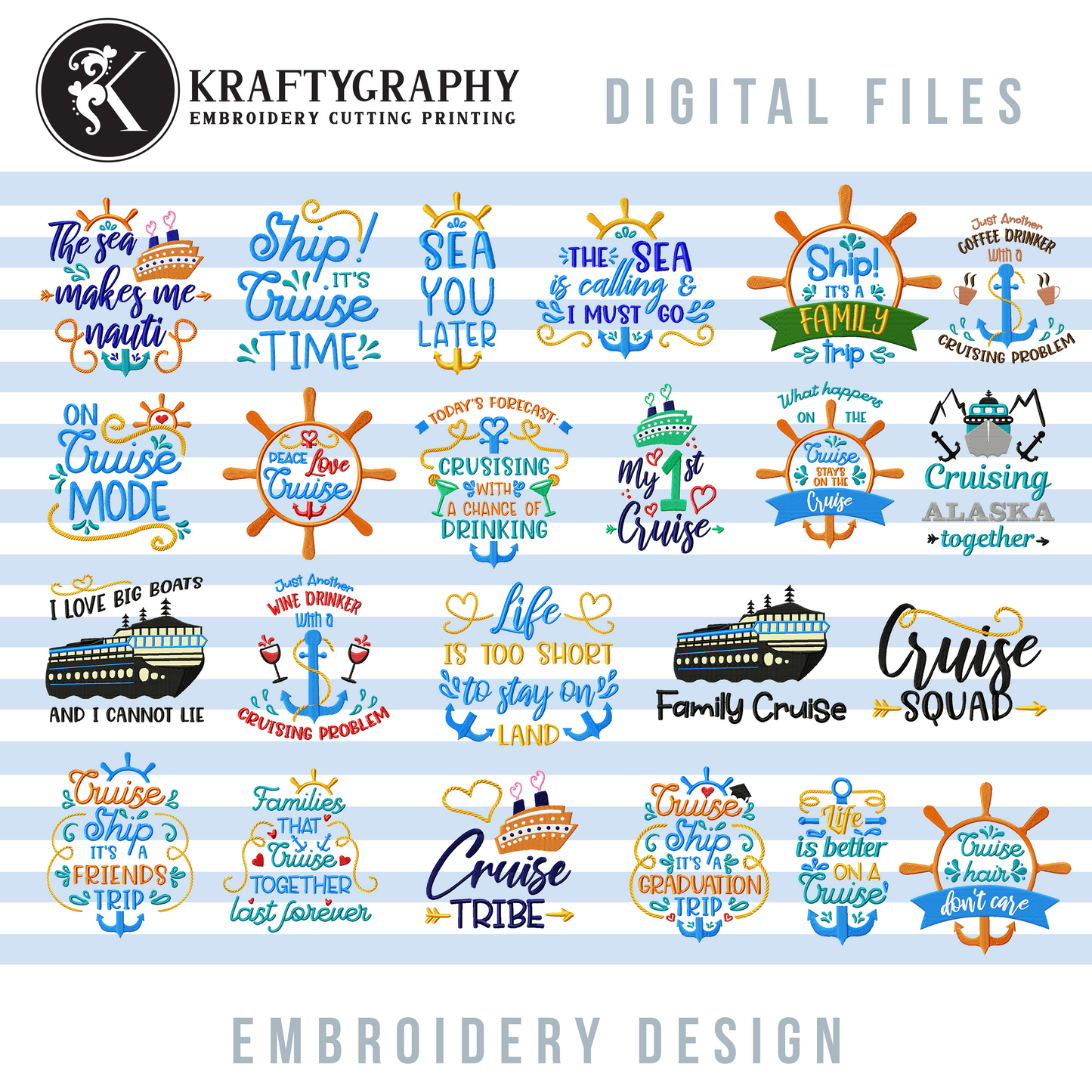 Cruise Machine Embroidery Designs Bundle | Cruising Together Sayings, Cruise Ship Patterns, Vacation Embroidery Files-Kraftygraphy