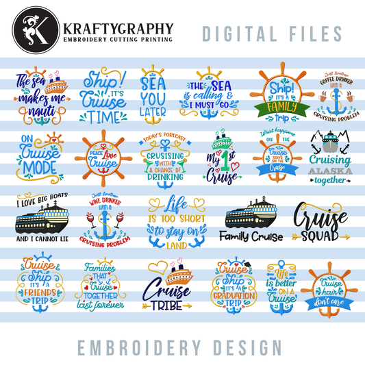 Cruise Machine Embroidery Designs Bundle | Cruising Together Sayings, Cruise Ship Patterns, Vacation Embroidery Files-Kraftygraphy