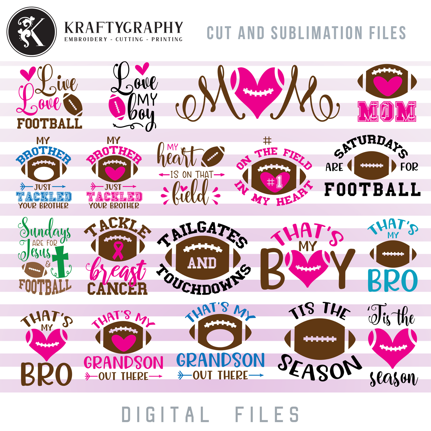 Cute Football SVG Bundle, Football Grandma Clip Art, Football Sayings Dxf Laser Cut Files, Football Heart PNG Designs, Football Sister SVG Images-Kraftygraphy