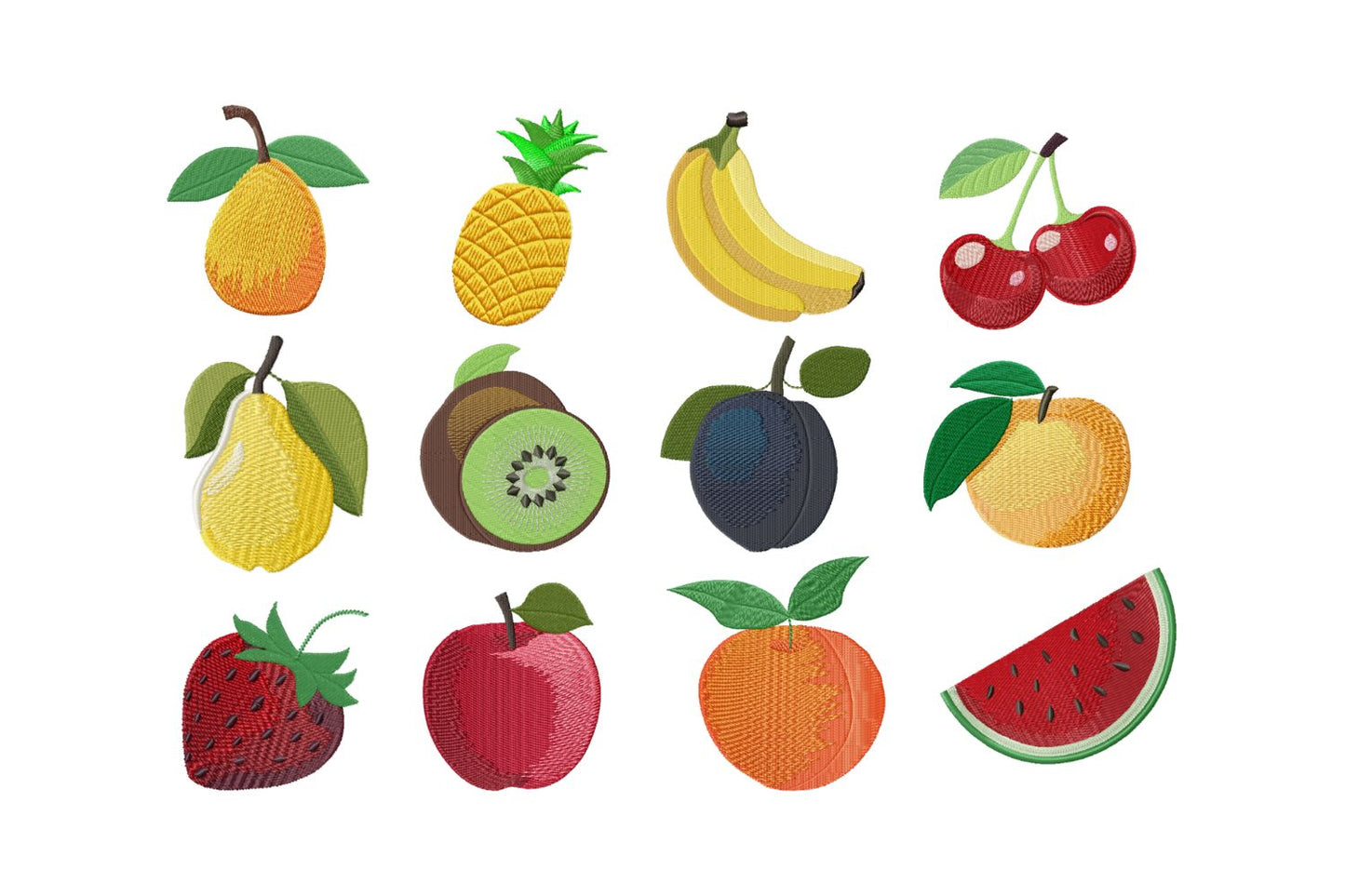 Fruits Embroidery Design Bundle – Colorful Fill Stitch Fruit Patterns for Machine Embroidery (0.5” to 4”)-Kraftygraphy