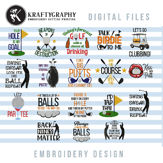 Golf Machine Embroidery Designs Bundle for Golf Bags, Shirts and Towels-Kraftygraphy