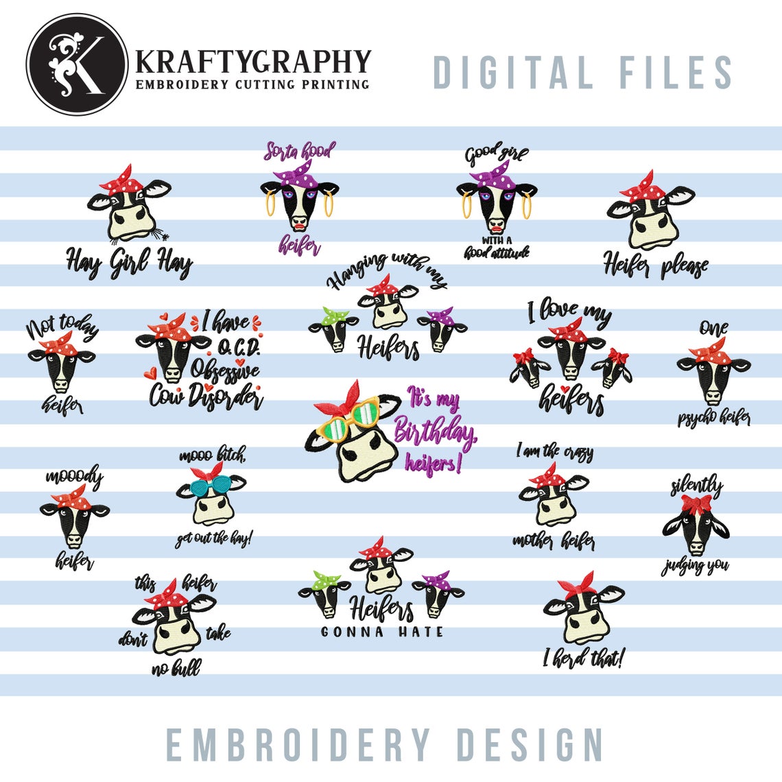 Cow Machine Embroidery Designs, Funny Embroidery Patterns With Cow Head, Cow Face Pes Files, Heifer Embroidery Sayings, Adult Humor Jef, Sarcastic vp3, Snarky Shirt Embroidery-Kraftygraphy