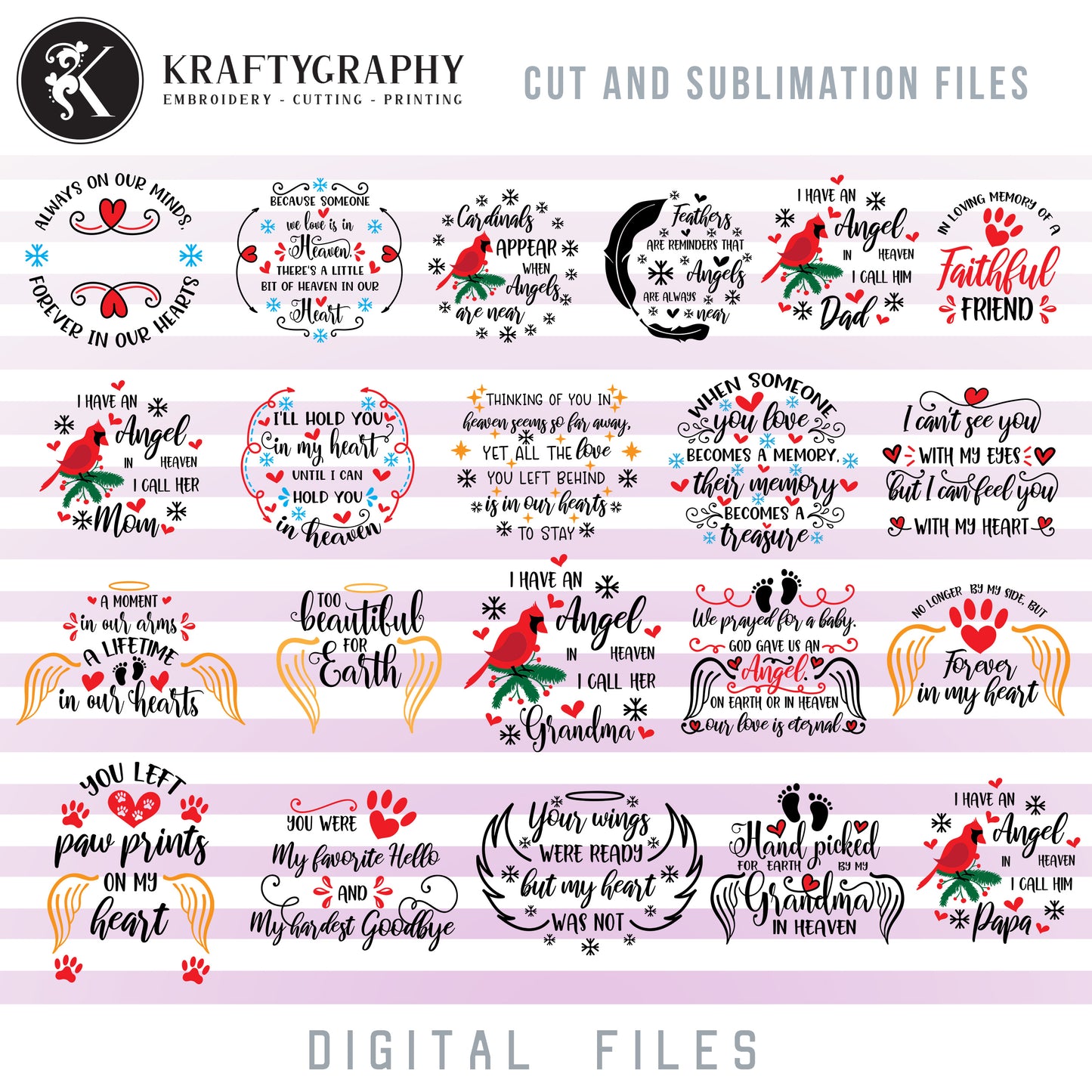Christmas Memorial Ornaments SVG Bundle, Sympathy Clipart, in Loving Memory PNG for Sublimation, Loss SVG Files, Angel SVG, Angel Wings Dxf, Cardinal Bird SVG, Pet Loss SVG, Memorial Sayings, Your Wings Were Ready SVG, Christmas svg-Kraftygraphy
