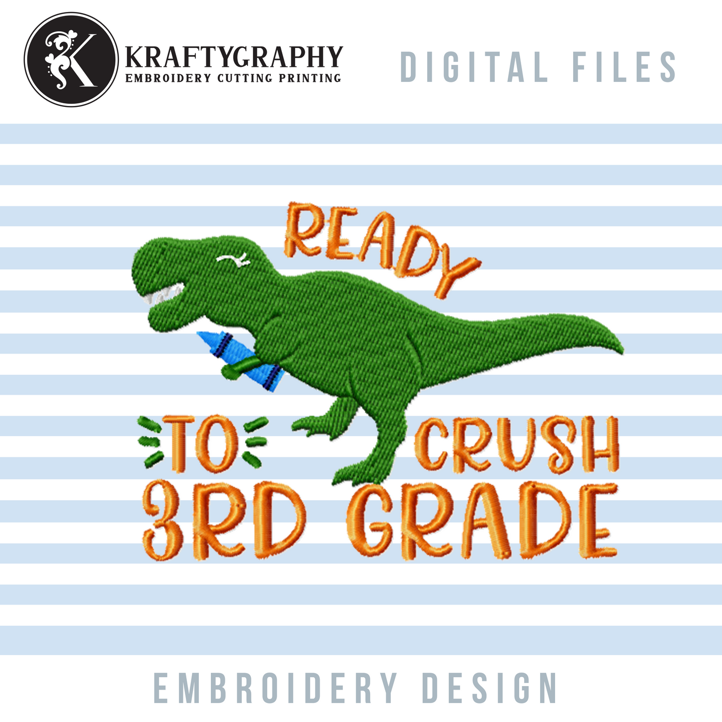 Back to School Dinosaur Machine Embroidery Designs Bundle, First Day of School Embroidery Patterns, 1st Grade Pes, 2nd Grade Jef, 3rd Grade Dst, 4th Grade Hus, Kindergarten Embroidery Files, Preschool Embroidery-Kraftygraphy
