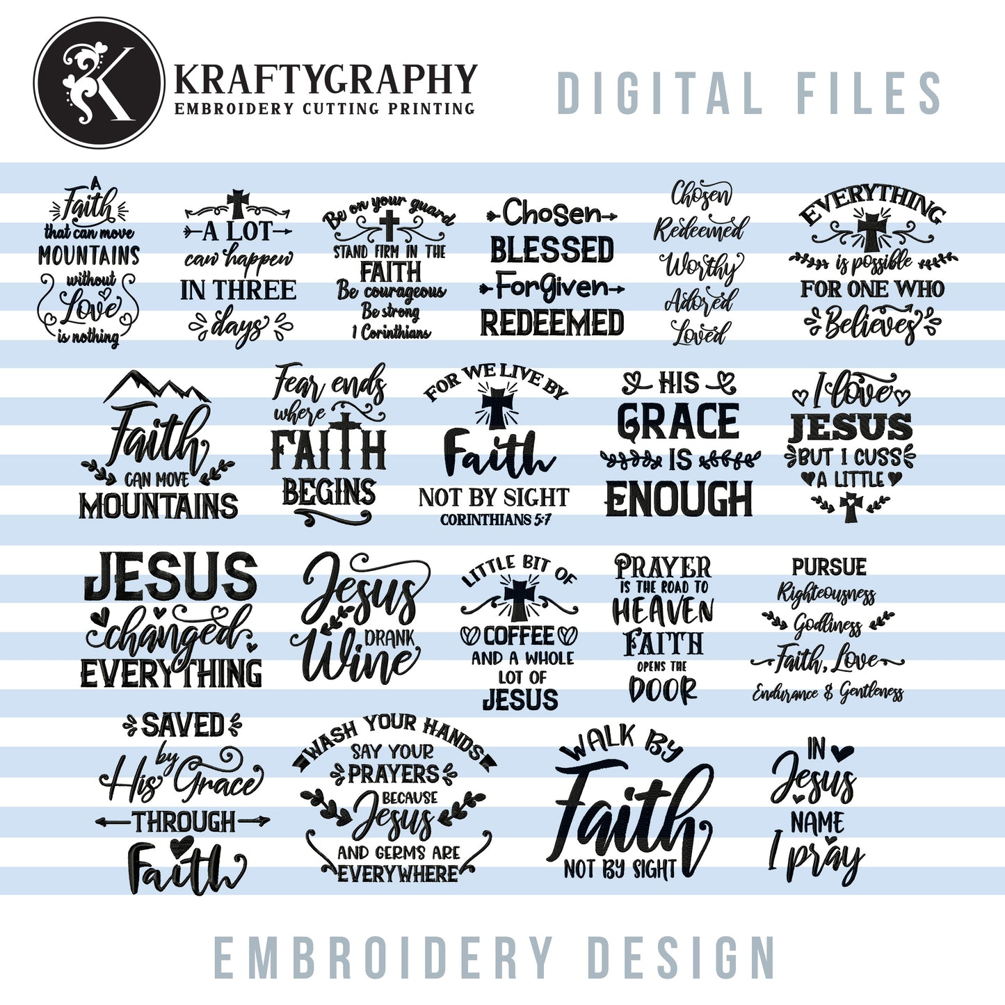 Religious Embroidery Designs, Christian Embroidery Patterns, Catholic Machine Embroidery Sayings, Cross Embroidery Downloads, Bible Verse Embroidery Hoop, Faith Embroidery Pes Files, Word Art Embroidery-Kraftygraphy