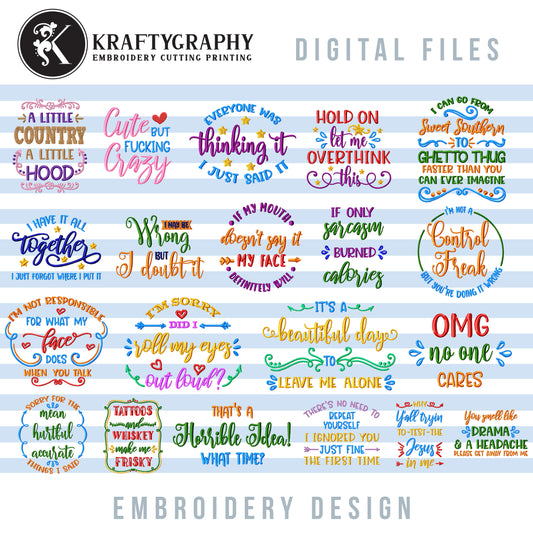 Adult Humor Machine Embroidery Designs Bundle – Sarcastic, Rude & Funny Quotes for Embroidery Projects-Kraftygraphy