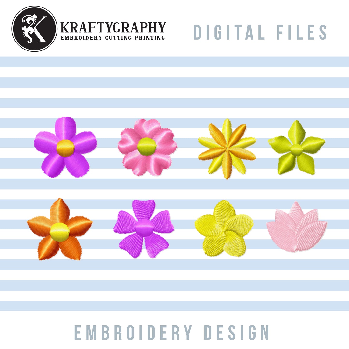 Easy Flowers Embroidery Designs, Small Florals Embroidery Patterns, Simple Flower Machine Embroidery Files, Mini Flowers Pes Files, Lotus Flower Embroidery, Decorative Flowers Hus Files,-Kraftygraphy