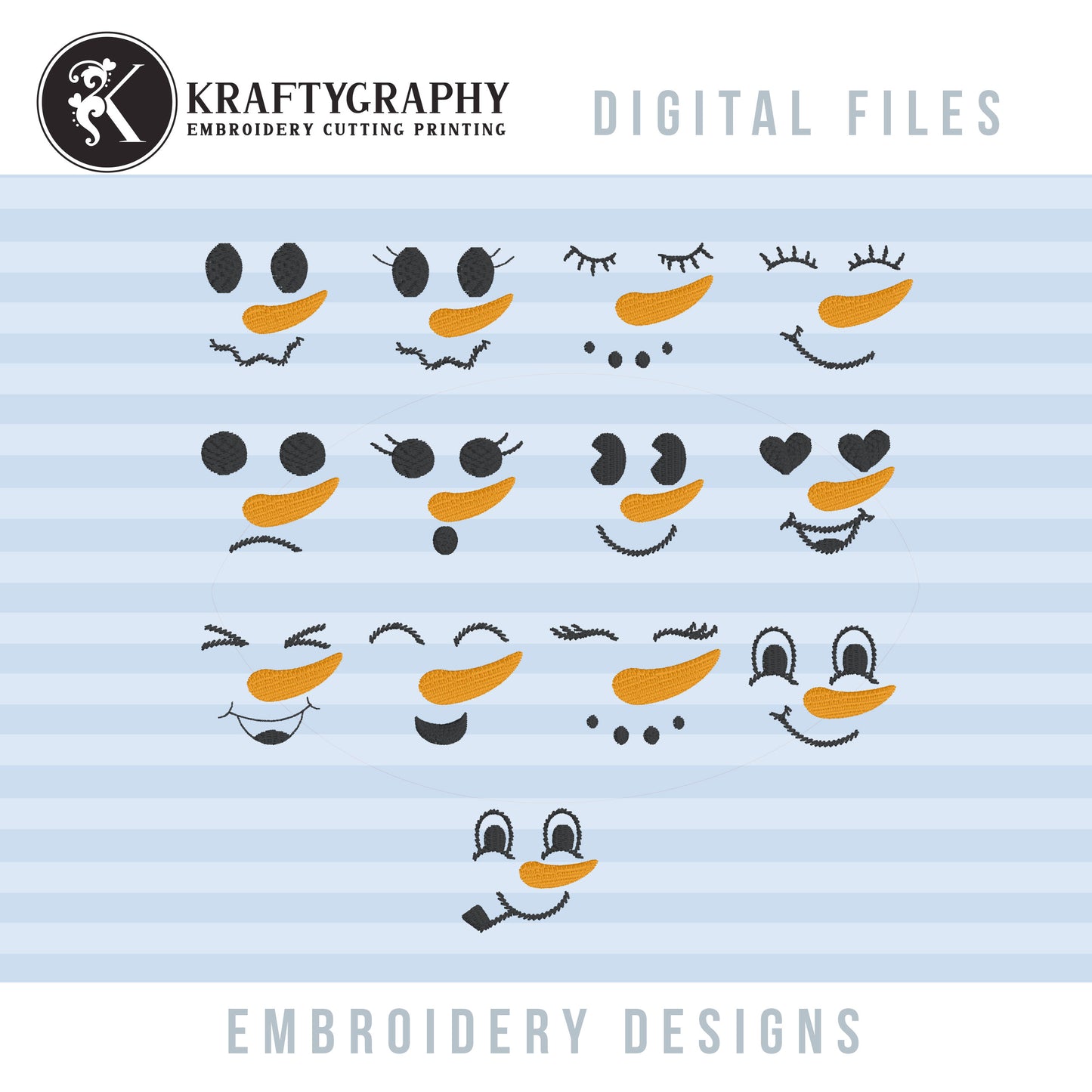 Snowman Face Embroidery Designs Bundle for Machine – Multiple Sizes, Winter & Christmas Stitch Files-Kraftygraphy