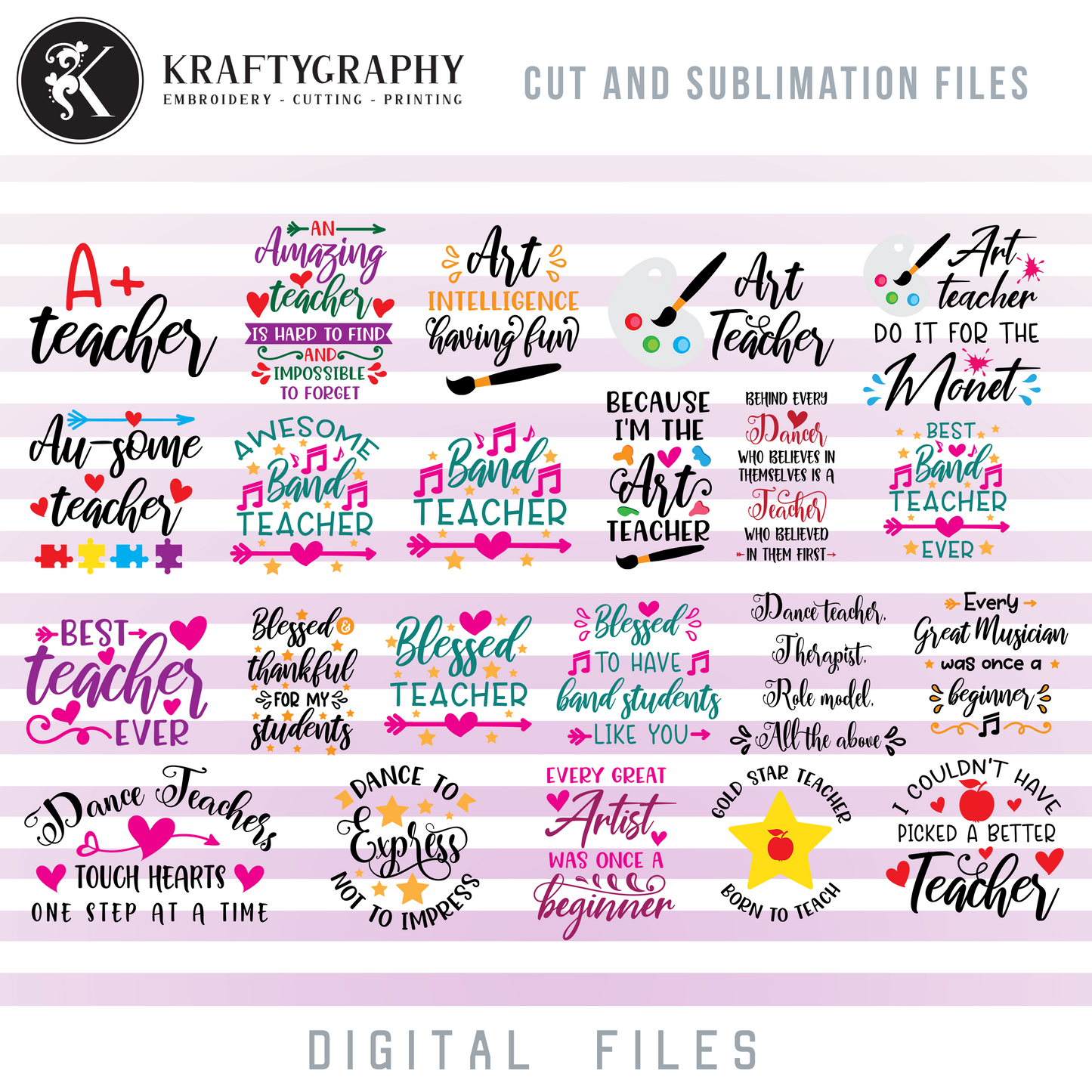 Cute Teacher SVG Bundle, Best Teacher PNG Sublimation Designs, Art Teacher Dxf Laser Cut, Teacher Sayings SVG Decals,-Kraftygraphy