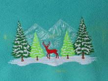 Load image into Gallery viewer, Winter scenery machine embroidery design with snow, deer, mountains and pine trees-Kraftygraphy
