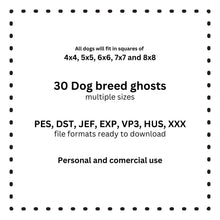 Load image into Gallery viewer, 30 Dog ghost machine embroidery design bundle in outline style with multiple sizes and formats-Kraftygraphy
