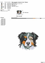 Load image into Gallery viewer, Australian shepherd face colorful machine embroidery design, fill stitch embroidery pattern, 5 sizes-Kraftygraphy
