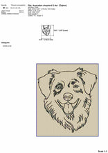 Load image into Gallery viewer, Australian shepherd face machine embroidery design, multiple sizes and file types, outline sketch style-Kraftygraphy
