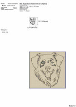 Load image into Gallery viewer, Australian shepherd face machine embroidery design, multiple sizes and file types, outline sketch style-Kraftygraphy
