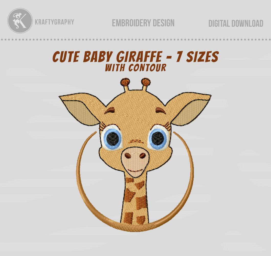 Cute Baby Giraffe Machine Embroidery Designs, Baby Girl Embroidery Patterns-Kraftygraphy