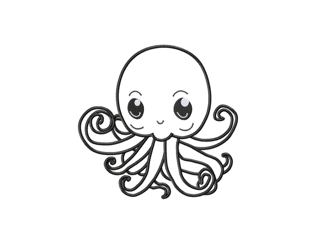 Cute baby octopus applique machine embroidery design-Kraftygraphy