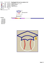 Load image into Gallery viewer, Baseball with Graduation Cap Machine Embroidery Design, Senior Embroidery Patterns, Baseball Embroidery Files-Kraftygraphy
