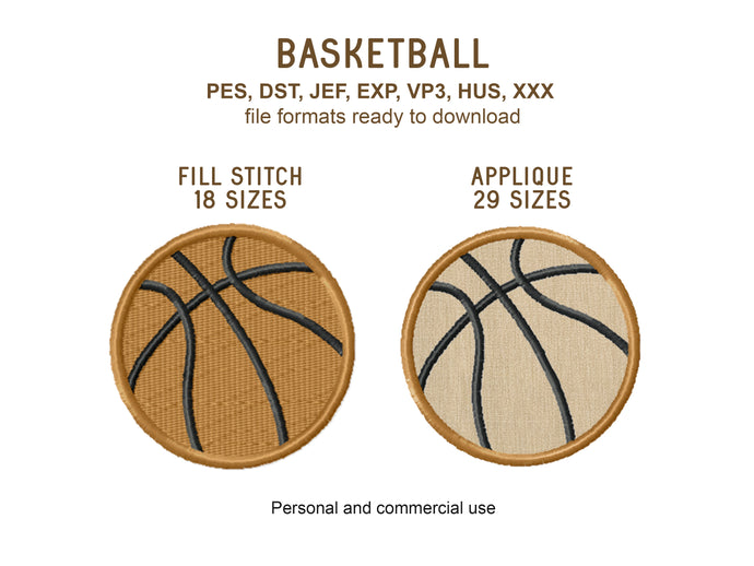 Basketball Machine Embroidery Design, Mini Basketball Embroidery Files-Kraftygraphy