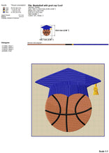 Load image into Gallery viewer, Senior Basketball Machine Embroidery Design, Basketball with Graduation Cap, Embroidery Design for Robe and Sash-Kraftygraphy
