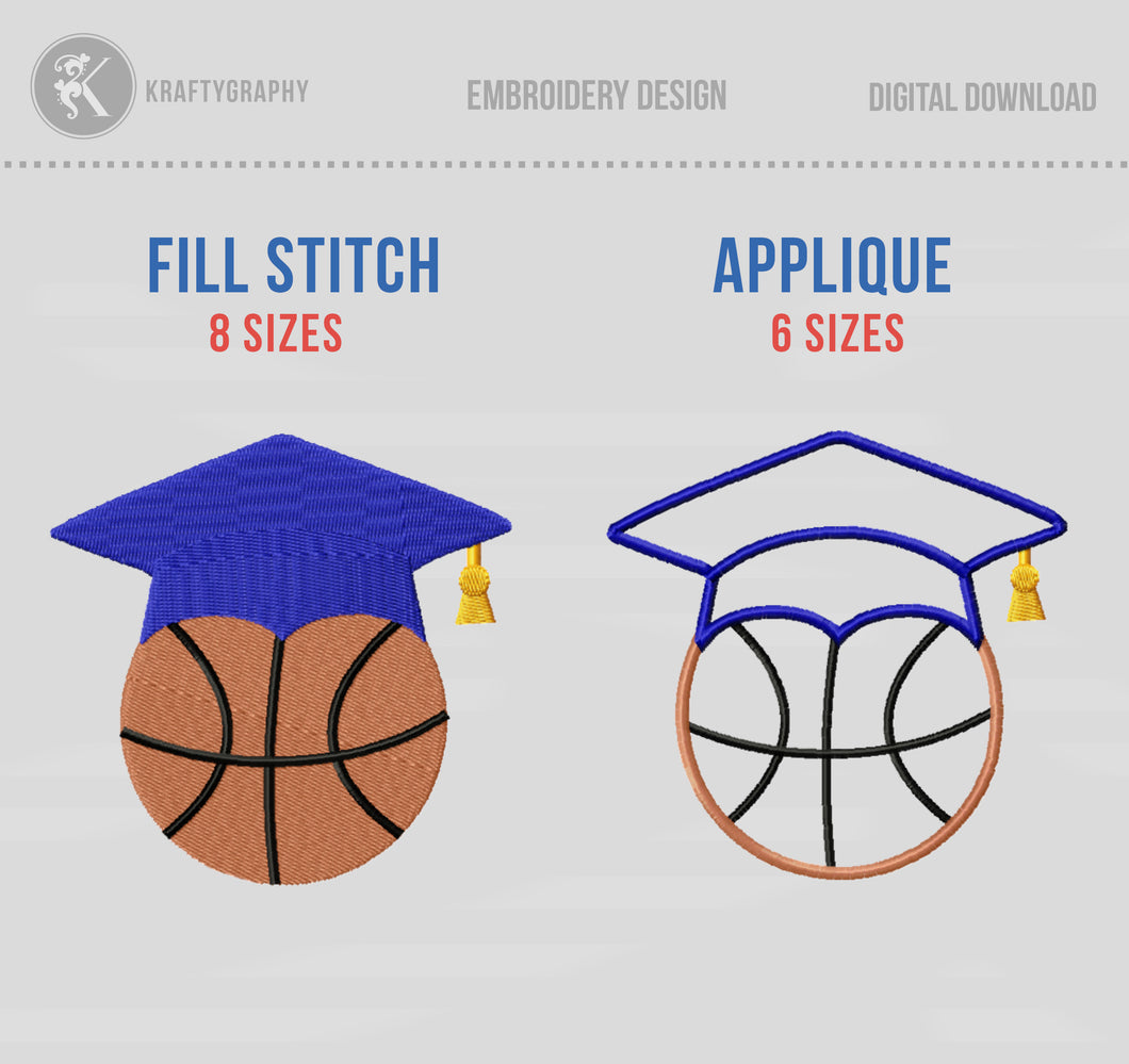 Senior Basketball Machine Embroidery Design, Basketball with Graduation Cap, Embroidery Design for Robe and Sash-Kraftygraphy