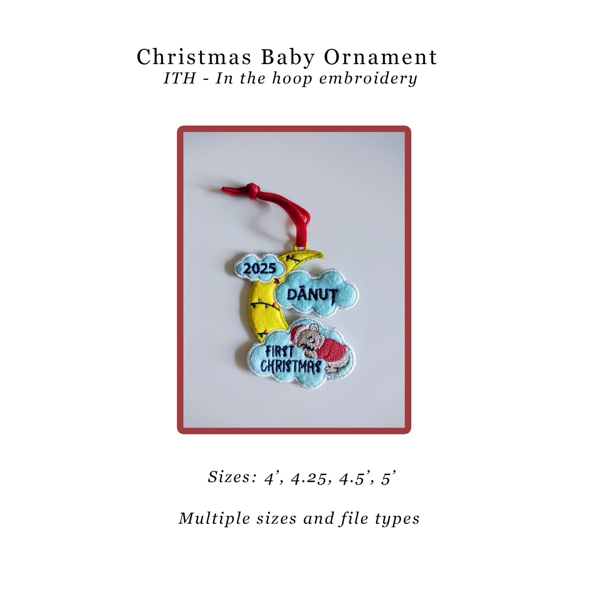 ITH Christmas Ornament for Baby with little Bear sleeping | In the Hoop Project-Kraftygraphy