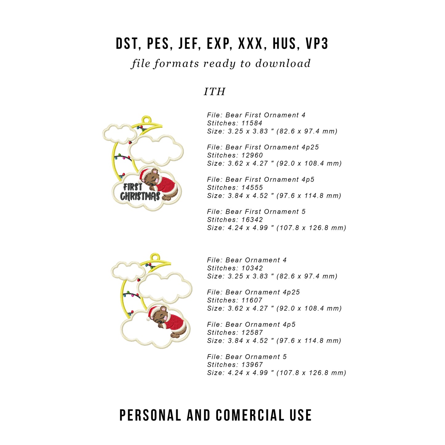 ITH Christmas Ornament for Baby with little Bear sleeping | In the Hoop Project-Kraftygraphy