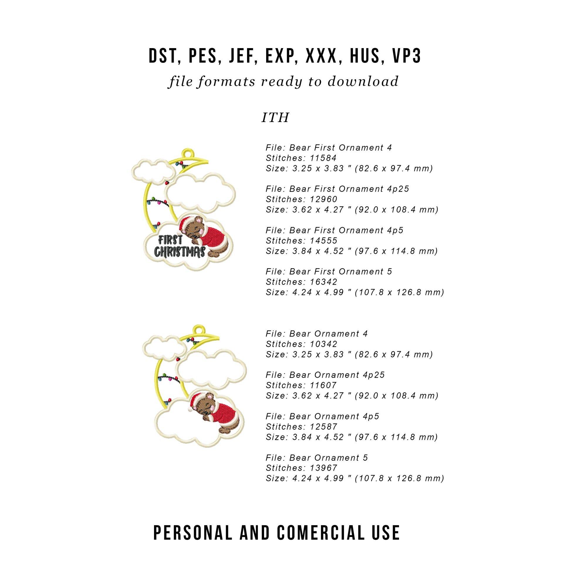 ITH Christmas Ornament for Baby with little Bear sleeping | In the Hoop Project-Kraftygraphy